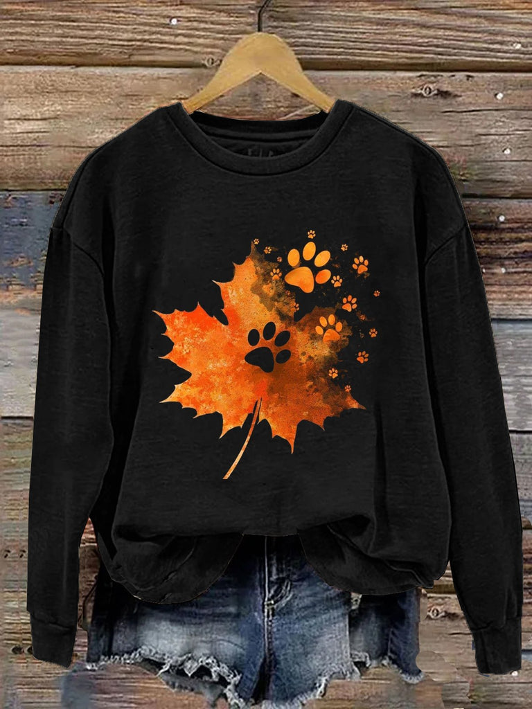 Fashion Crew Neck Long Sleeve Maple Leaf Casual Regular Sweatshirt