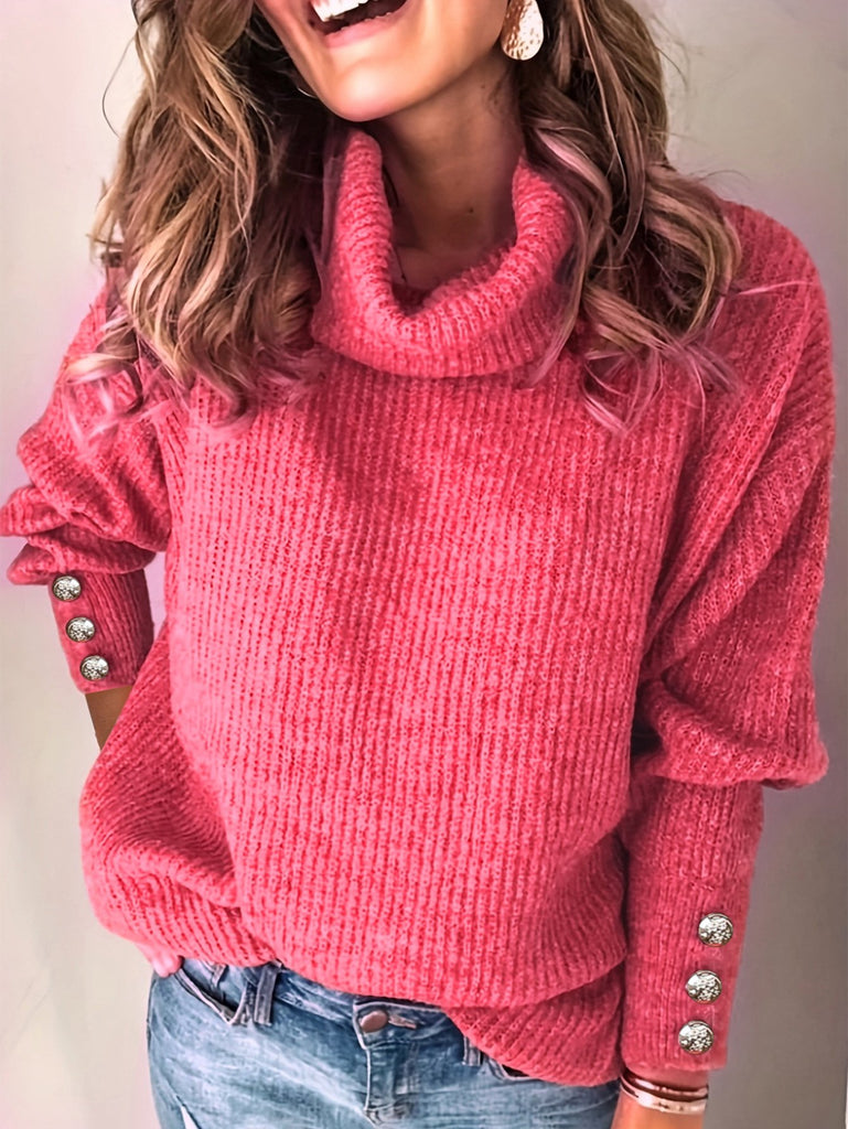 Fashion Long Sleeve Turtleneck Plain Loose Regular Sweater