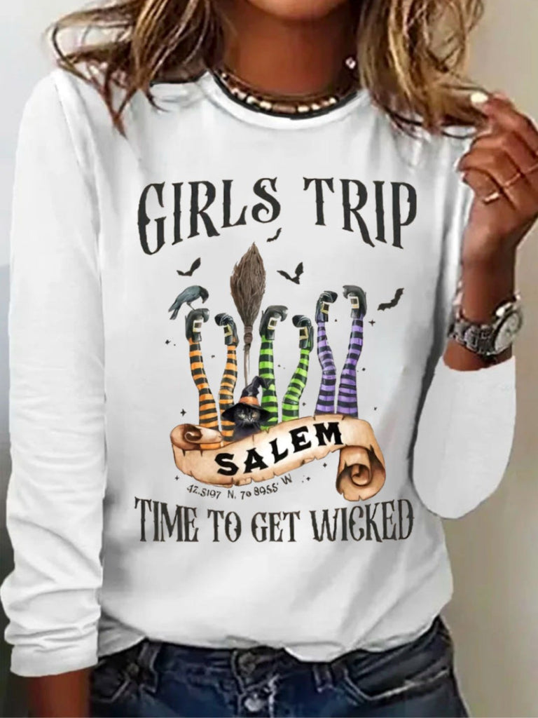 Loose Crew Neck Long Sleeve Text Letters Fashion Regular T-Shirt