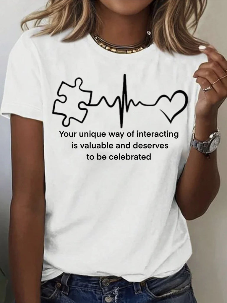 Loose Short Sleeve Crew Neck Text Letters Fashion Regular T-Shirt