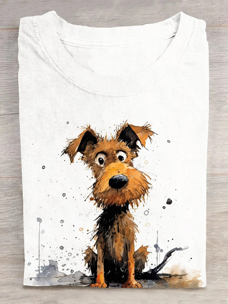 Casual Short Sleeve Crew Neck Dog Fashion Regular T-Shirt