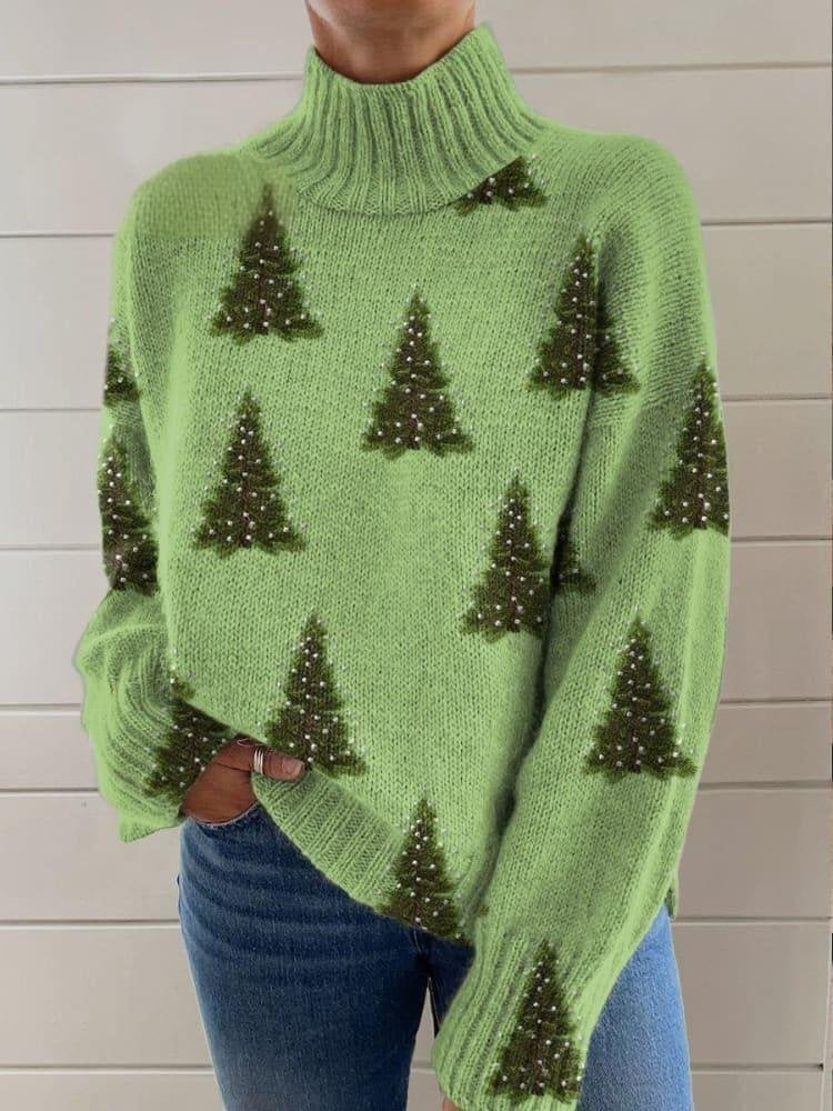 Loose Long Sleeve Mock Neck 3D Printing Fashion Regular Sweater