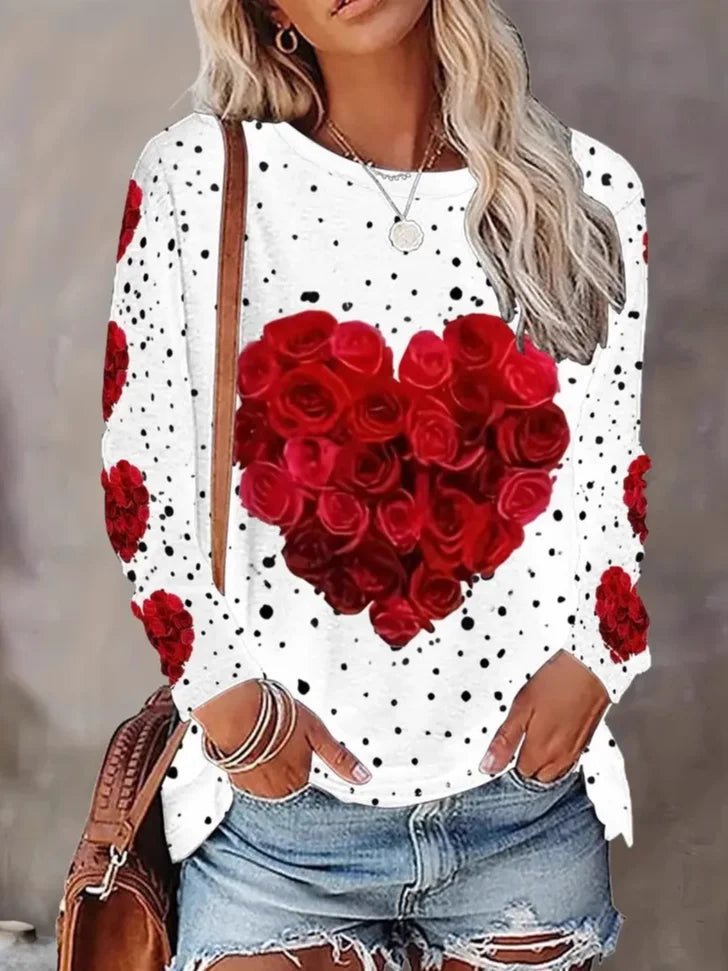 Fashion Crew Neck Long Sleeve Ethnic Floral Casual Regular T-Shirt