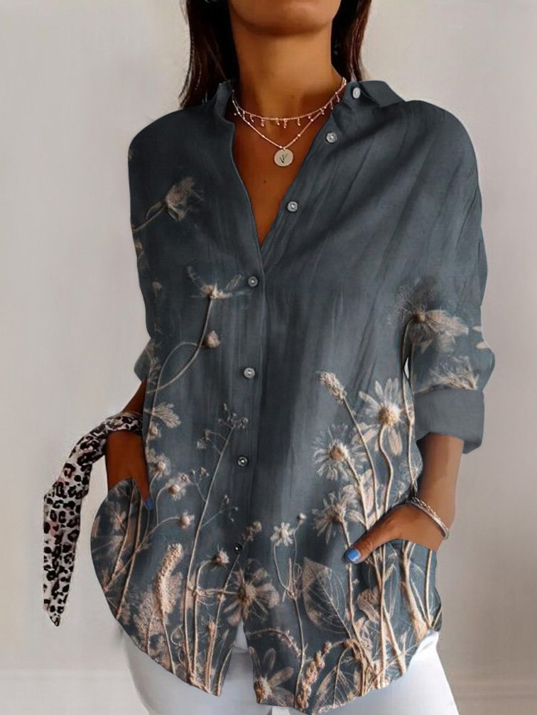Fashion Long Sleeve Shirt Collar Geometric Regular Shirt