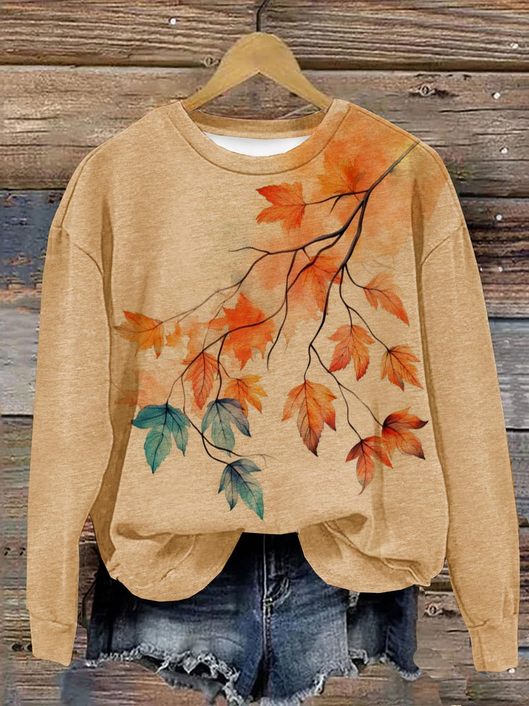 Fashion Crew Neck Long Sleeve Maple Leaf Casual Regular Sweatshirt