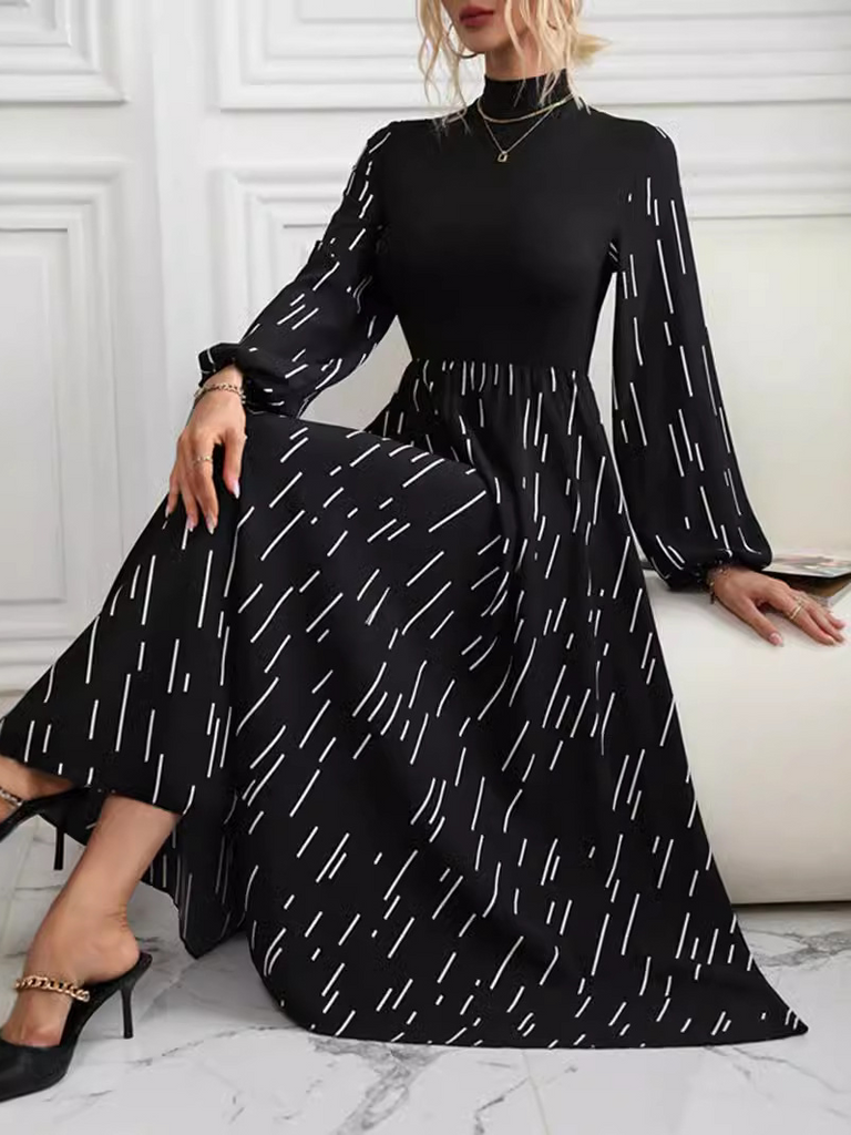 Fashion Long Sleeve Geometric Lace Maxi Dress
