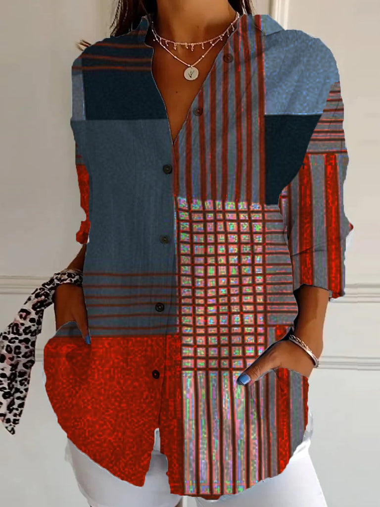Loose Long Sleeve Shirt Collar Geometric Fashion Regular Shirt