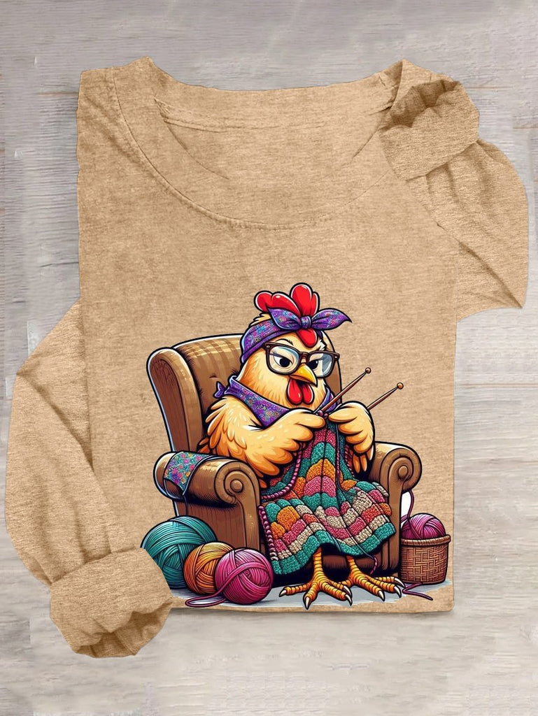 Fashion Crew Neck Long Sleeve Turkey Loose Regular T-Shirt