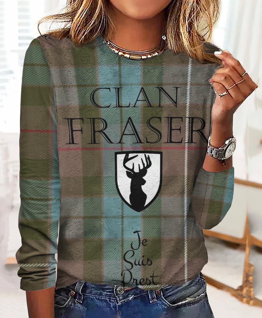 Vintage Crew Neck Long Sleeve Plaid Regular T-Shirt