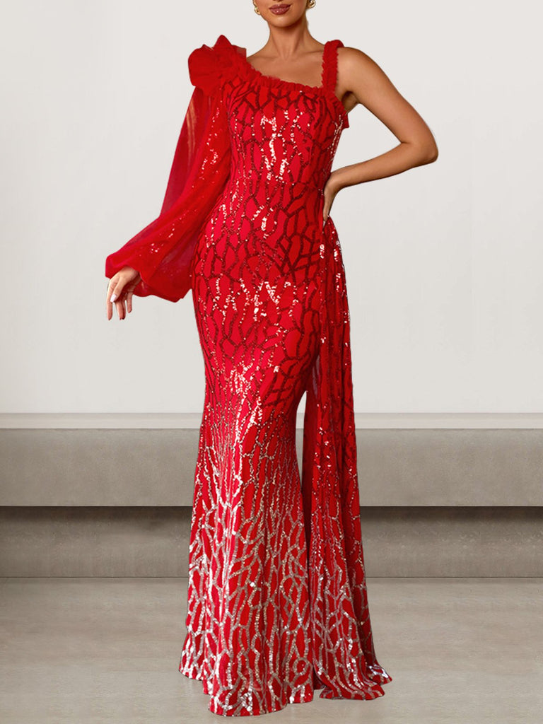 Sexy Long Sleeve Asymmetrical Collar Plain Tight Maxi Dress