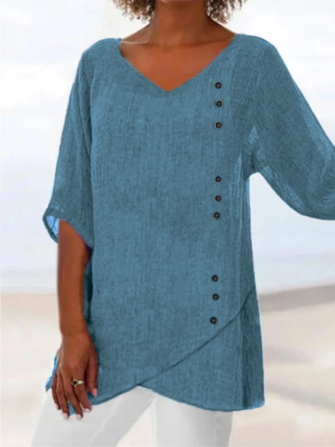 Fashion V Neck Short Sleeve Plain Regular Blouses