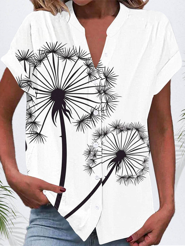 Loose V Neck Short Sleeve Dandelion Fashion Regular Shirt
