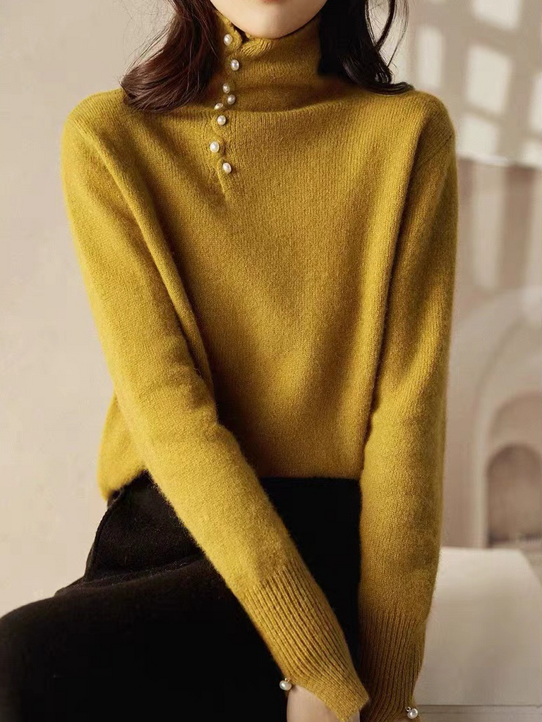 Fashion Long Sleeve Turtleneck Plain Loose Regular Sweater