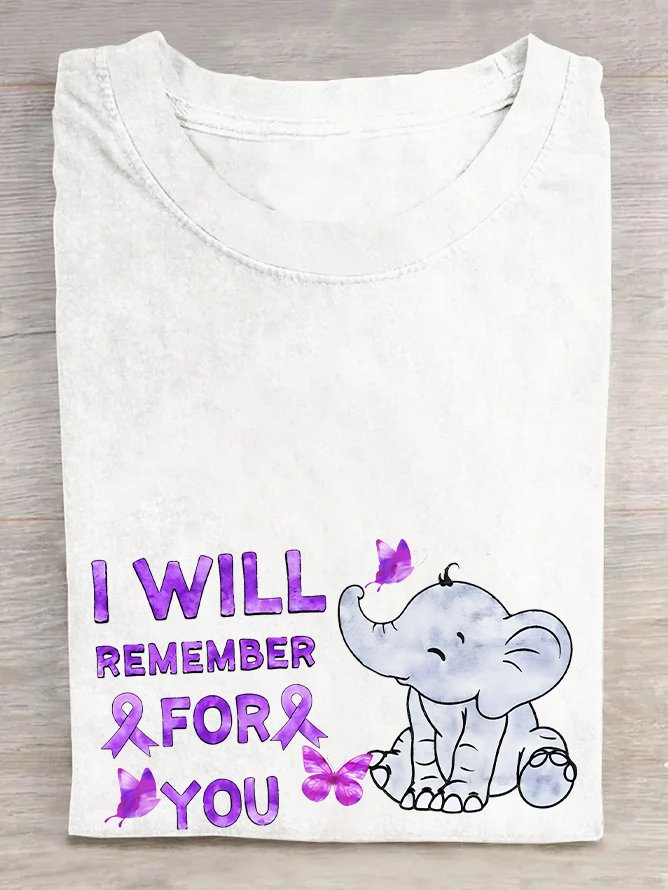 Fashion Short Sleeve Crew Neck Elephant Casual Regular T-Shirt