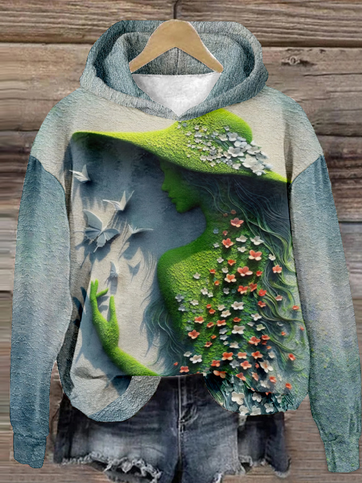 Casual Long Sleeve Hoodie Floral Fashion Regular Sweatshirt