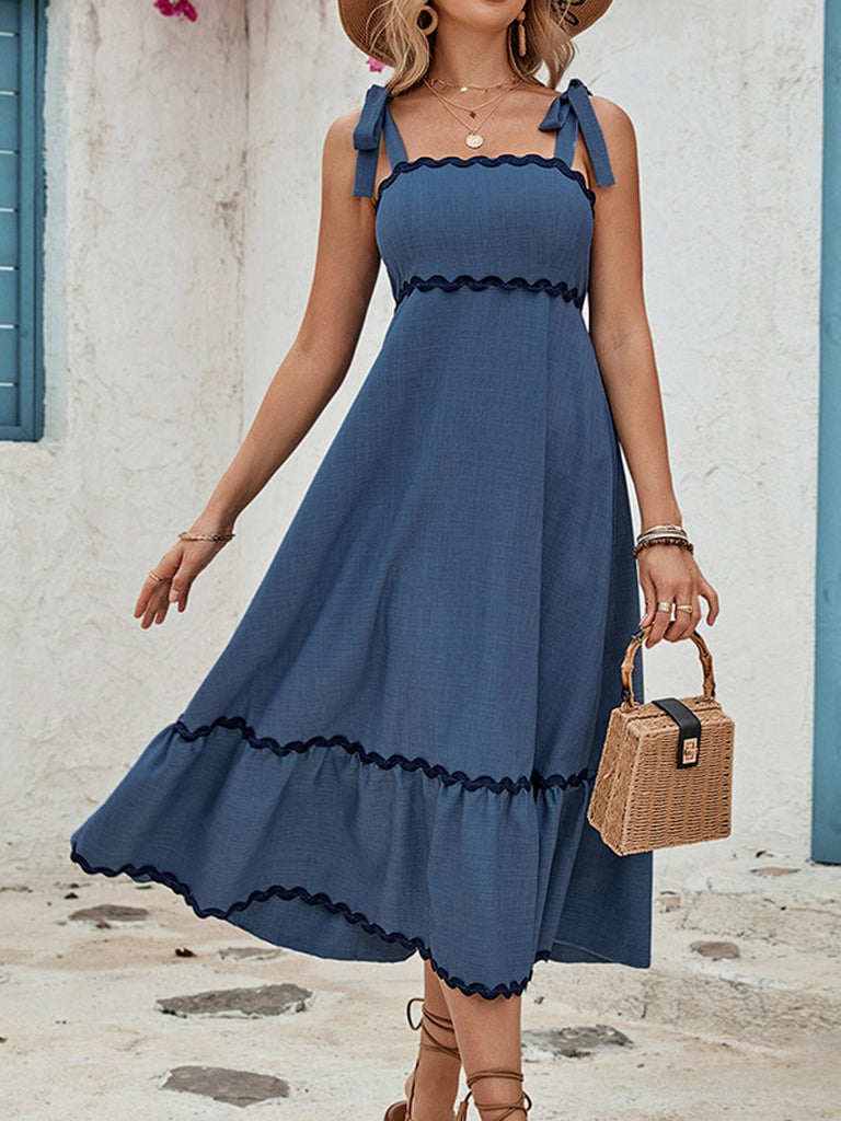 Fashion Gallus Spaghetti Color Block Loose Midi Dress