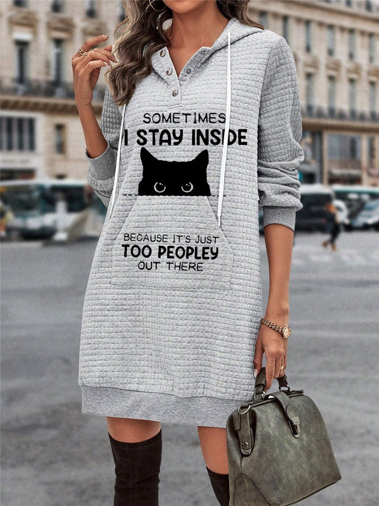 Fashion Long Sleeve Hoodie Floral Plaid Maxi Dress