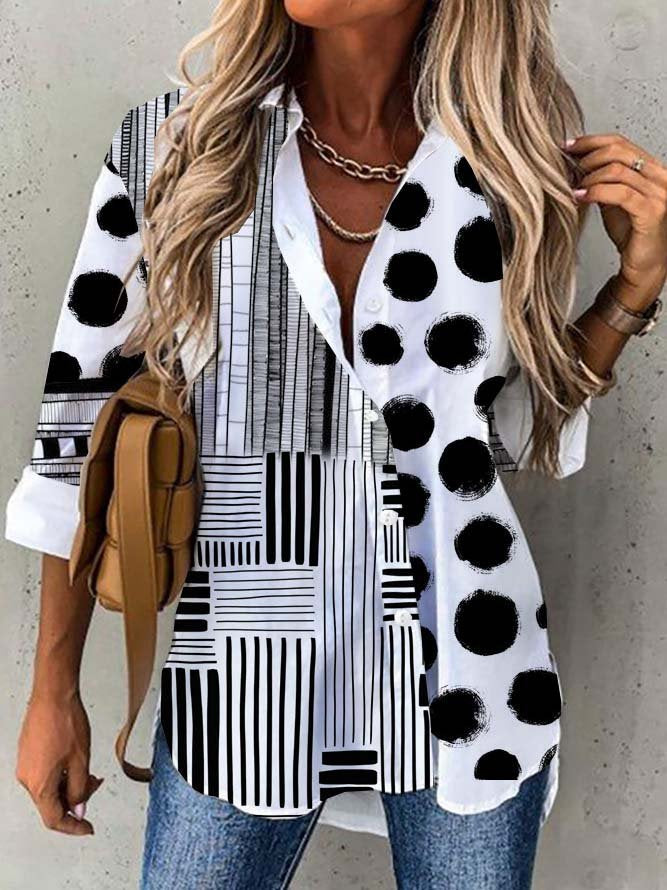 Loose Long Sleeve Shirt Collar Striped Fashion Regular Shirt