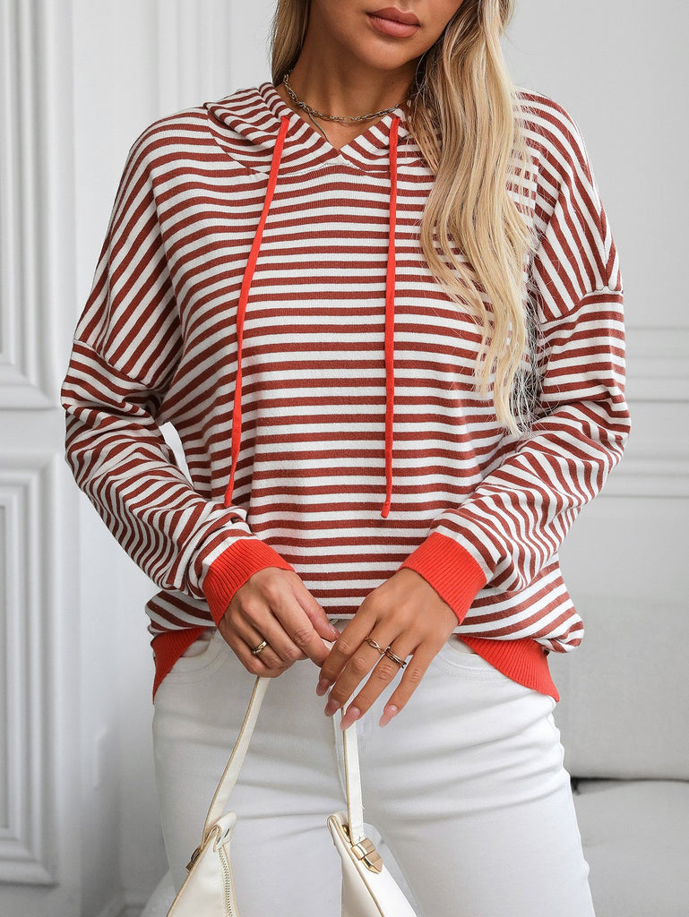 Casual Long Sleeve Hoodie Striped Zipper Fashion Regular Sweatshirt