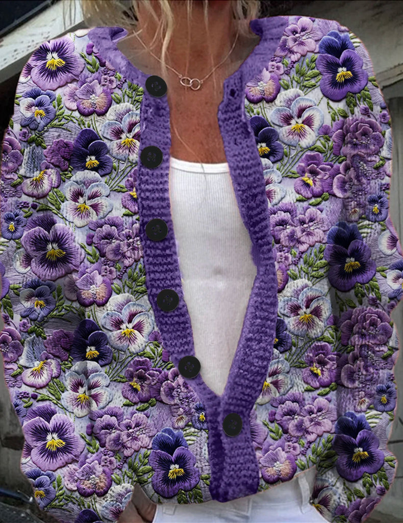 Crew Neck Long Sleeve Plants Fashion Regular Cardigan