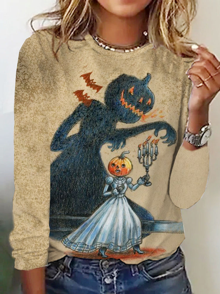 Fashion Crew Neck Long Sleeve Halloween Casual Regular T-Shirt