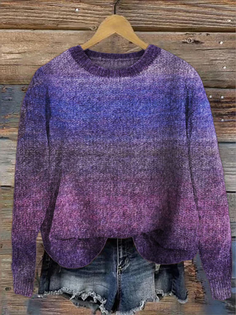 Simple Crew Neck Long Sleeve Maple Leaf Loose Regular Sweater