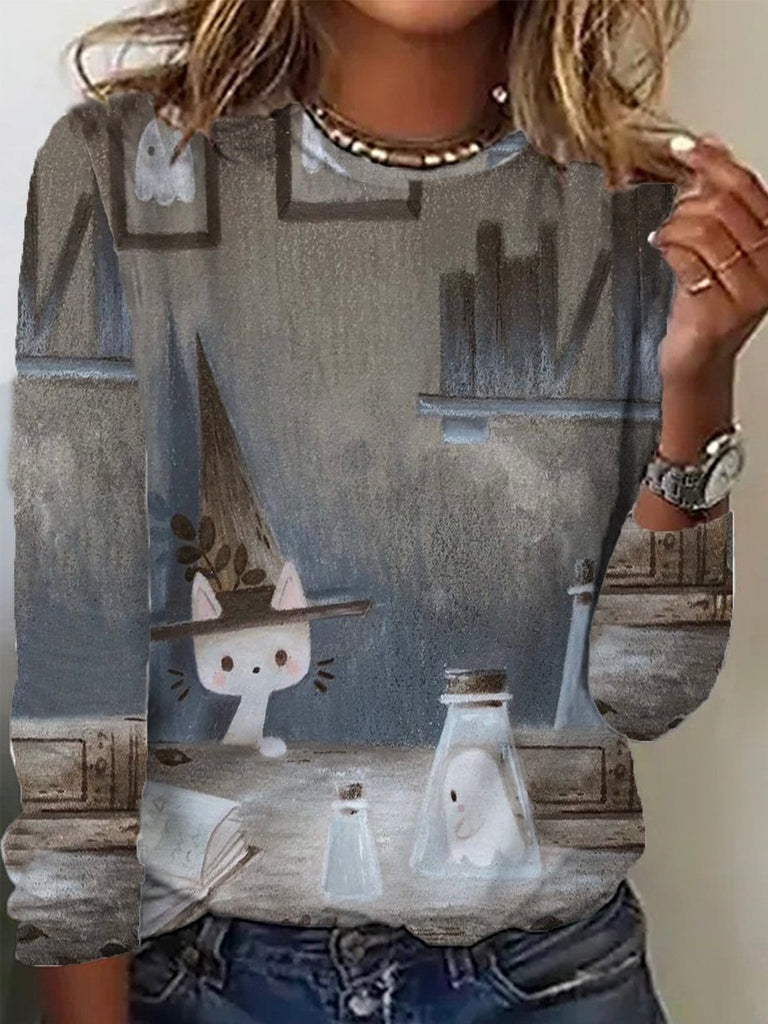 Casual Crew Neck Long Sleeve Halloween Fashion Regular T-Shirt