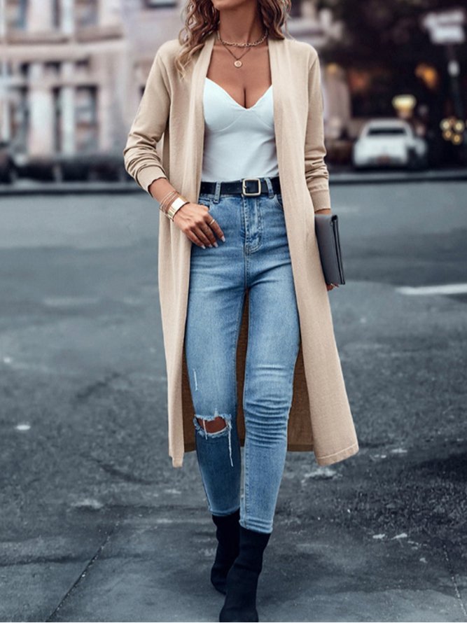 Loose Long Sleeve Plain Zipper Fashion Regular Cardigan