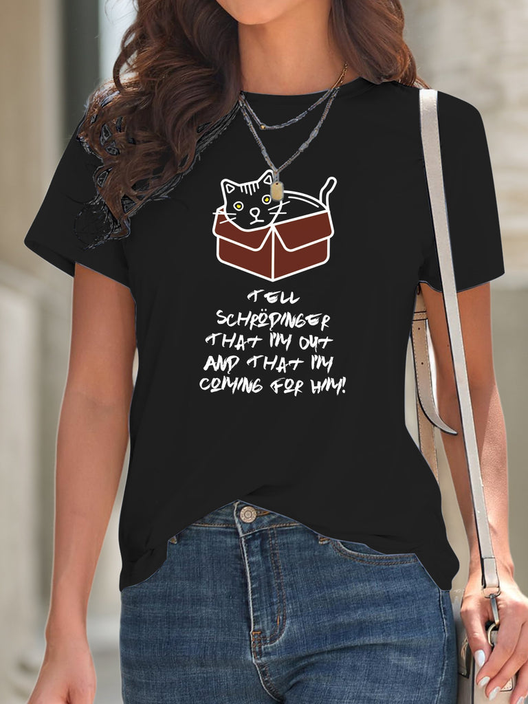 Loose Short Sleeve Crew Neck Text Letters Fashion Regular T-Shirt