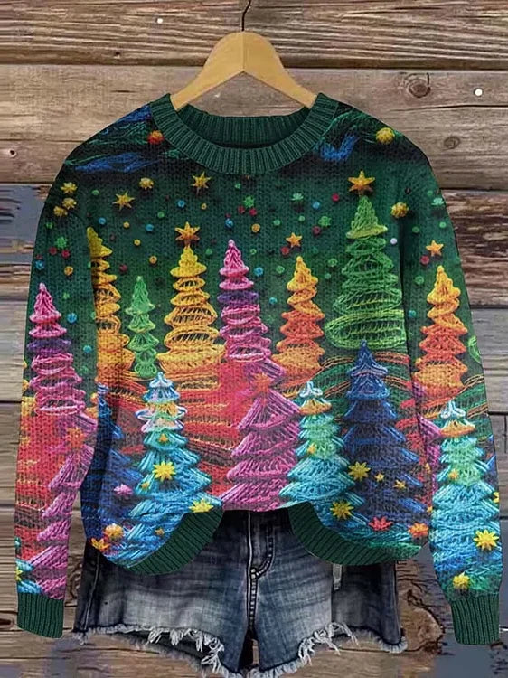 Simple Crew Neck Long Sleeve Christmas Loose Regular Sweater