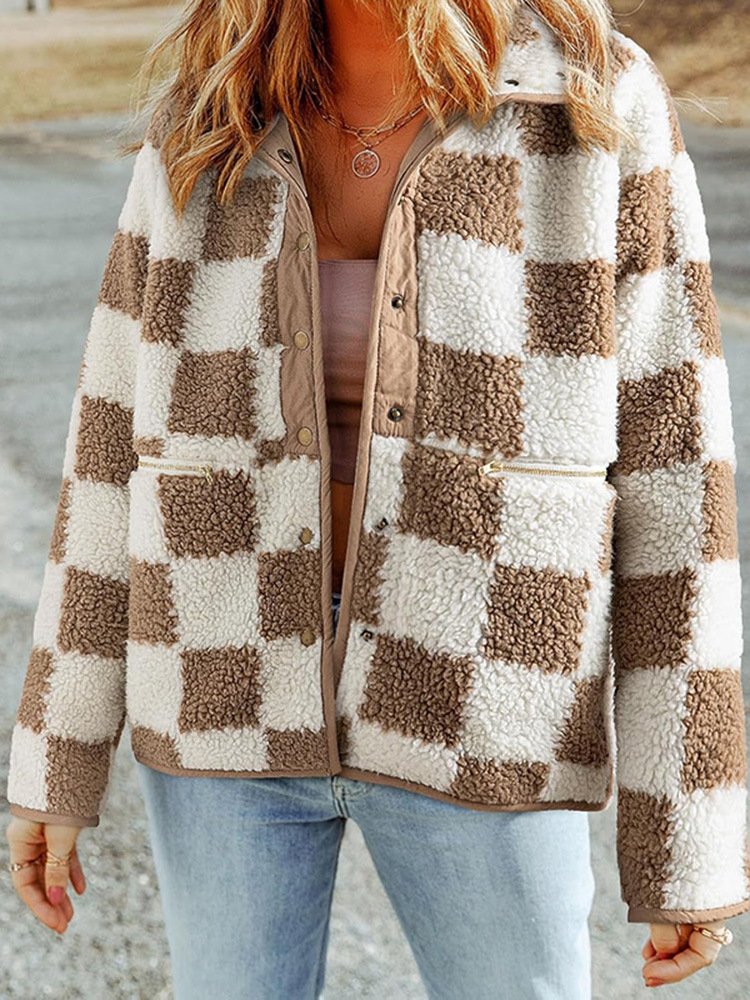 Loose Long Sleeve Plaid Fashion Regular Jacket