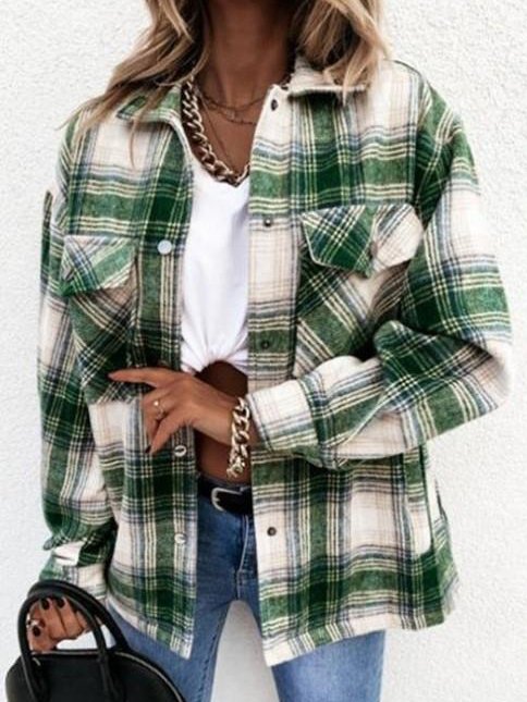 Loose Long Sleeve Plaid Fashion Regular Jacket