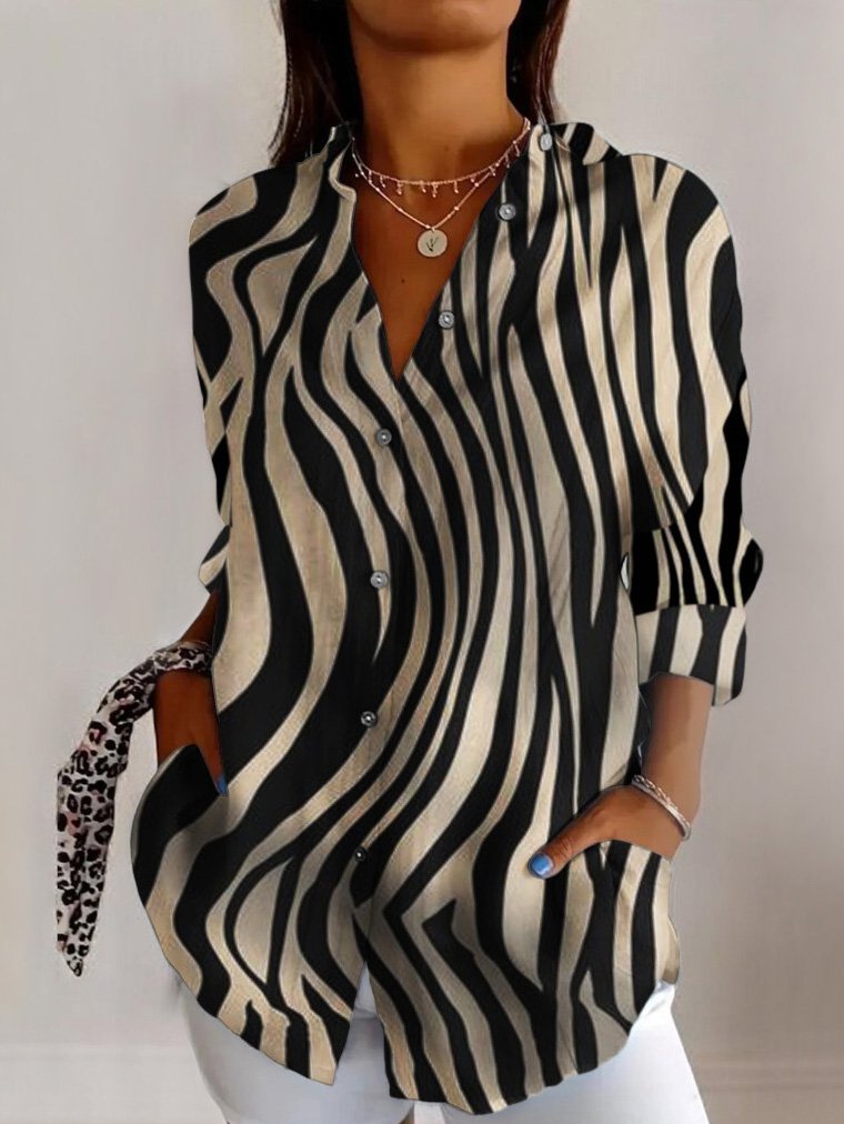 Fashion Long Sleeve Shirt Collar Geometric Regular Shirt