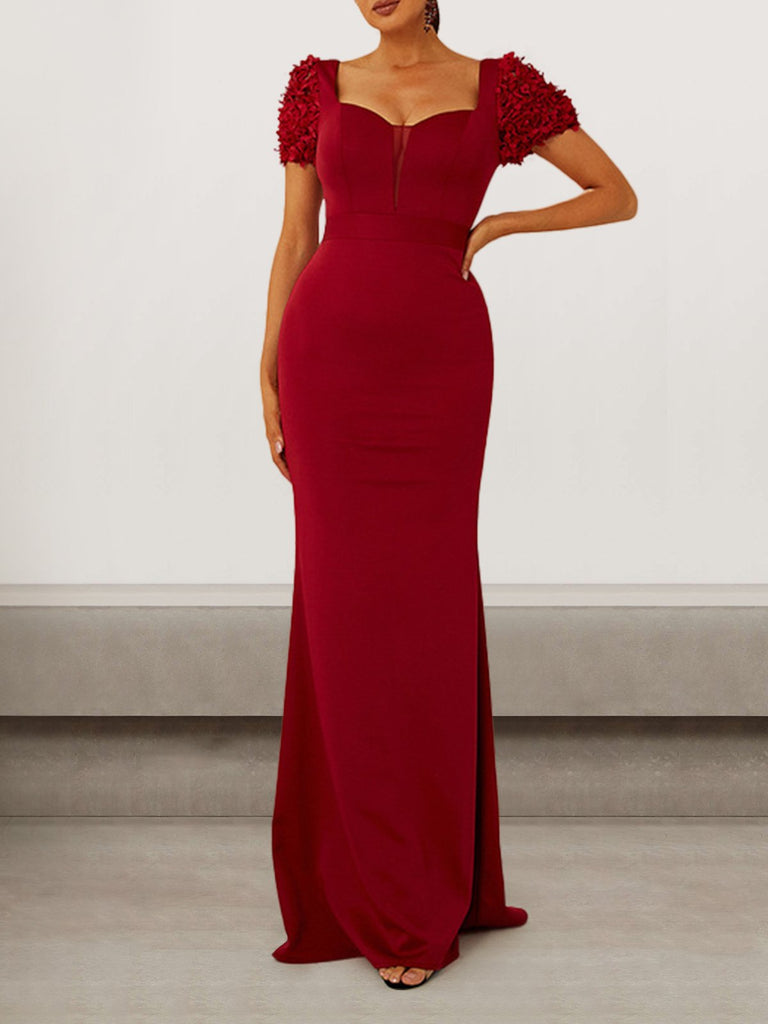 Sexy V Neck Short Sleeve Plain Tight Maxi Dress