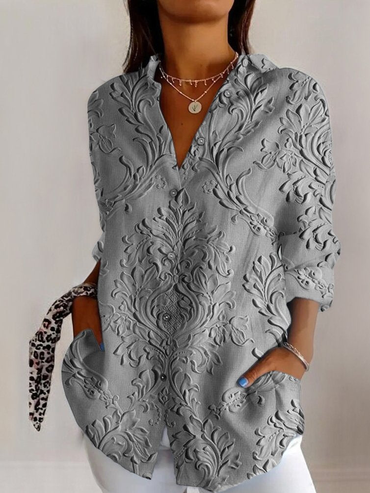 Fashion Long Sleeve Shirt Collar Geometric Regular Shirt
