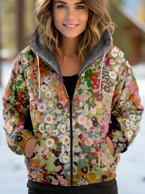 Loose Hoodie Long Sleeve Floral Fashion Regular Jacket