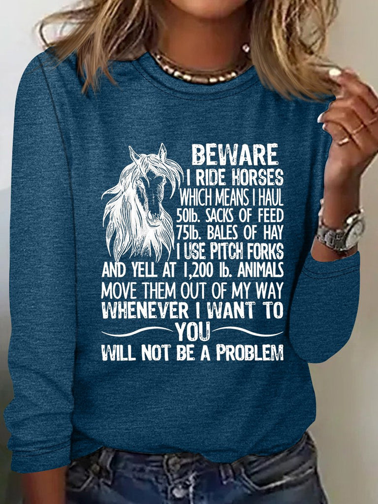 Loose Crew Neck Long Sleeve Animal Fashion Regular Blouses
