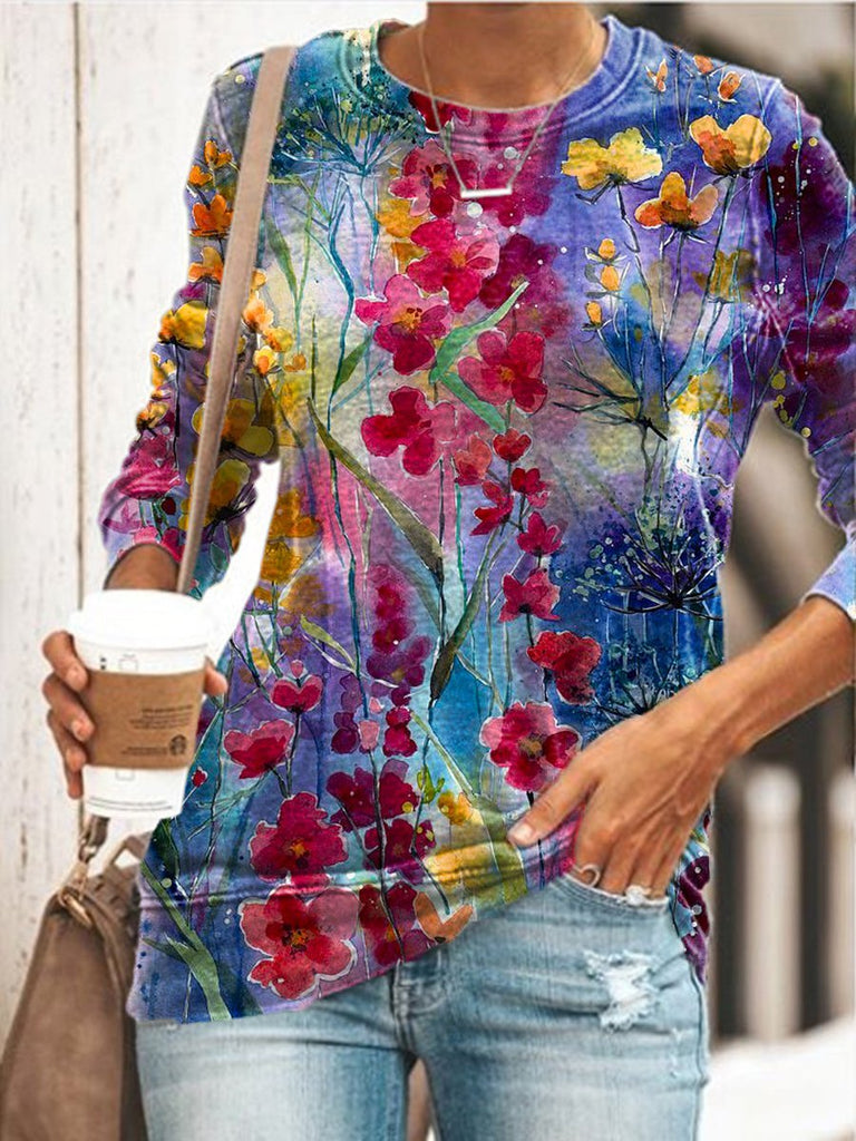Fashion Crew Neck Long Sleeve Printed Regular T-Shirt