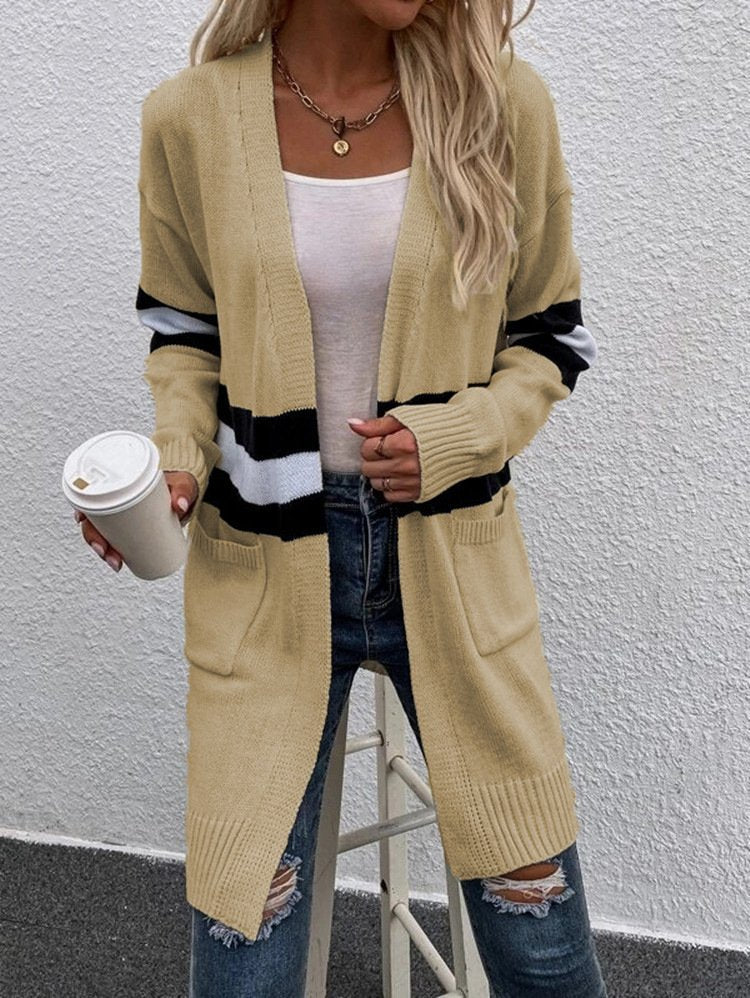 Loose Long Sleeve Striped Fashion Regular Cardigan