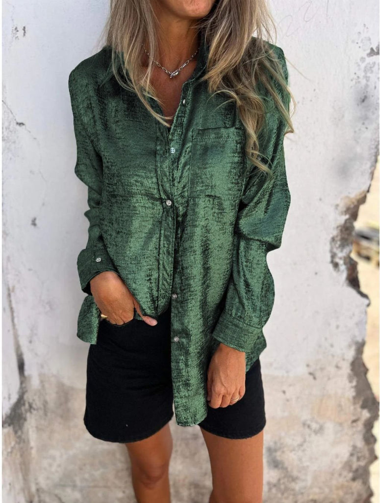 Fashion Long Sleeve Shirt Collar Plain Loose Regular Shirt