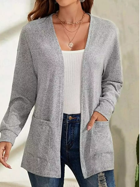 Loose Wrap Long Sleeve Plain Fashion Regular Cardigan