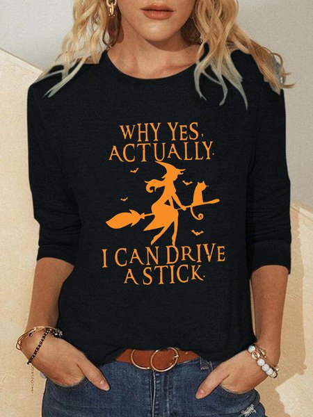 Casual Crew Neck Long Sleeve Halloween Regular T-Shirt