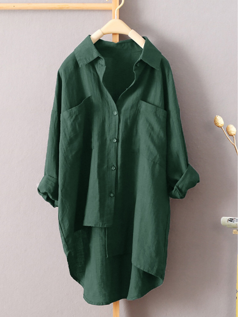 Loose Long Sleeve Shirt Collar Plain Fashion Regular Shirt