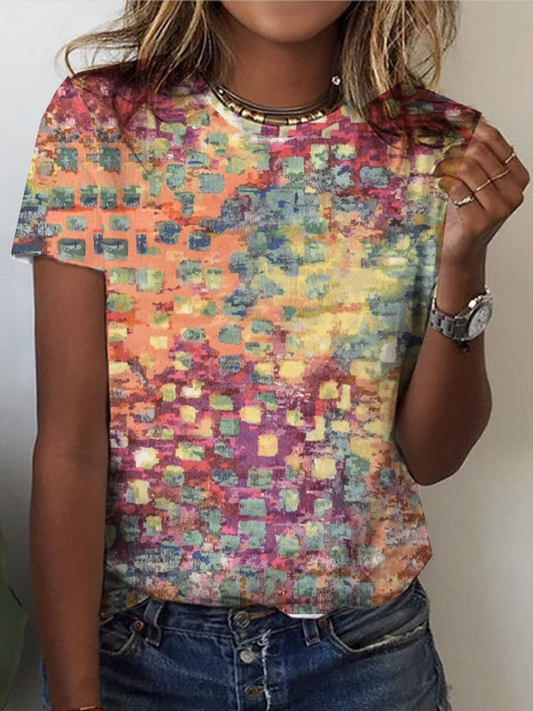 Loose Short Sleeve Crew Neck Geometric Fashion Regular T-Shirt