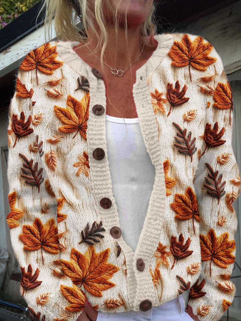 Loose Long Sleeve Maple Leaf Fashion Regular Cardigan