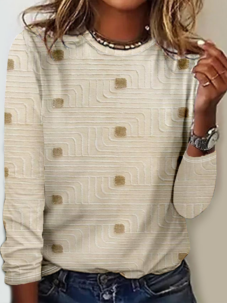 Vintage Crew Neck Long Sleeve 3D Printing Loose Regular T-Shirt