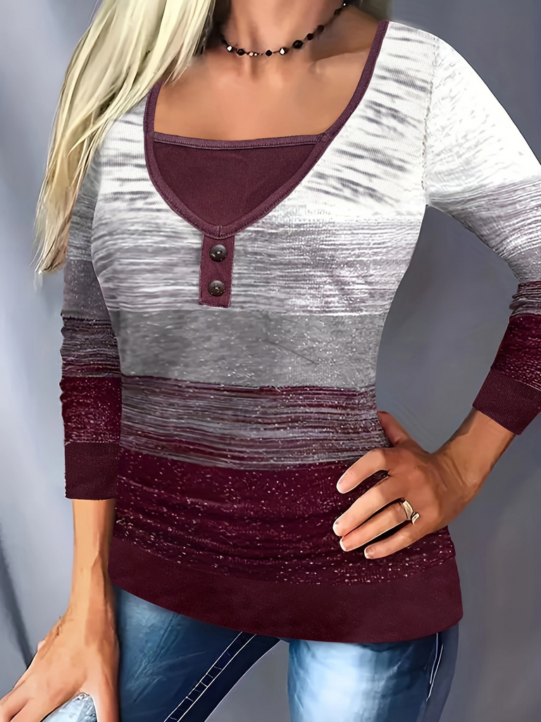 Loose Crew Neck Long Sleeve Striped Fashion Regular Blouse