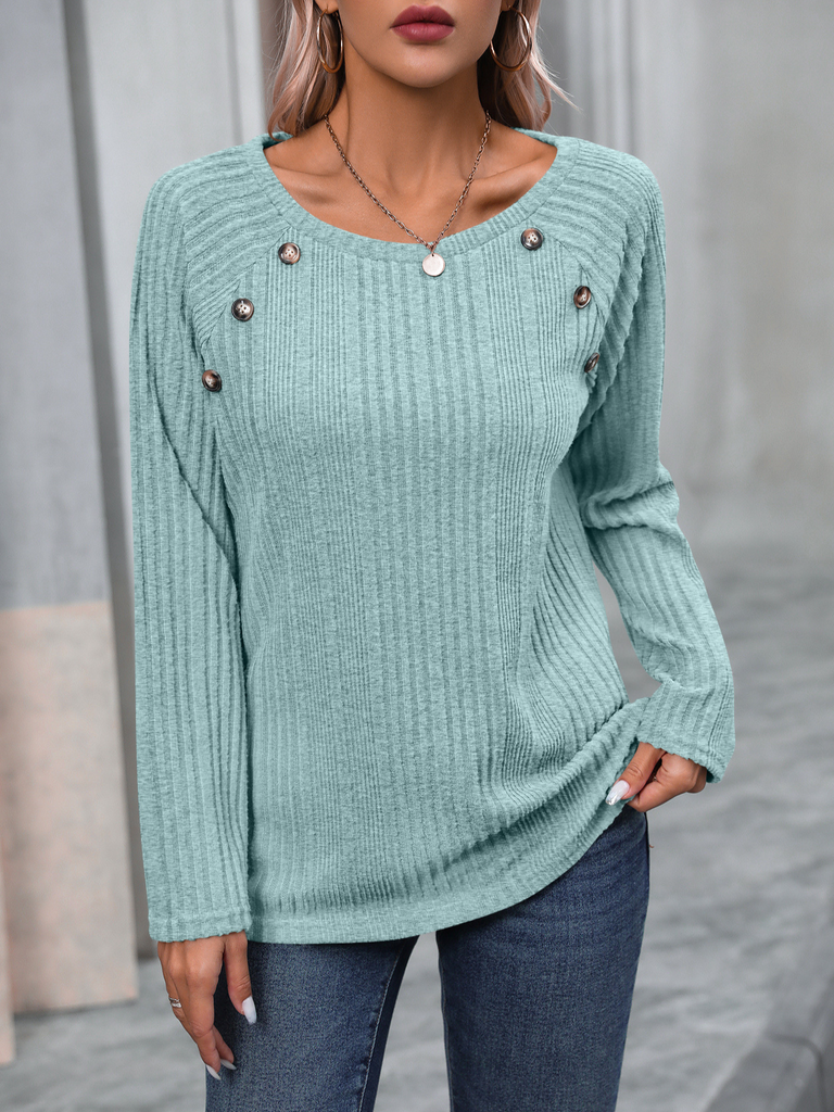 Loose Crew Neck Long Sleeve Plain Fashion Regular Blouses