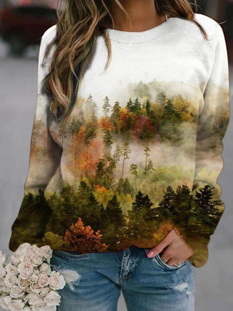 Casual Crew Neck Long Sleeve Ethnic Fashion Regular Sweatshirt
