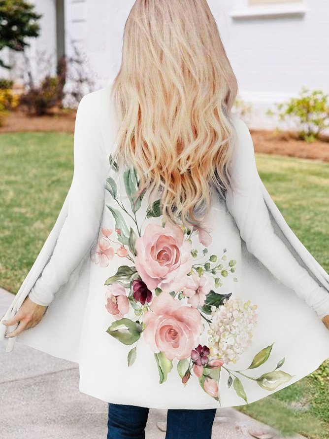 Loose Wrap Long Sleeve Floral Fashion Regular Cardigan